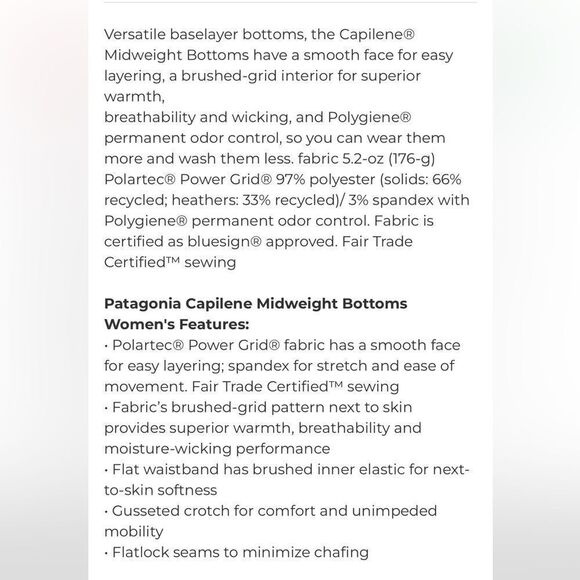 PATAGONIA CAPILENE MIDWEIGHT BOTTOMS - Picture 2 of 9